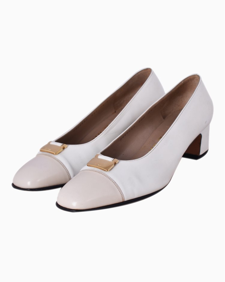 Sapato Salvatore Ferragamo Original Branco e Bege Feminino